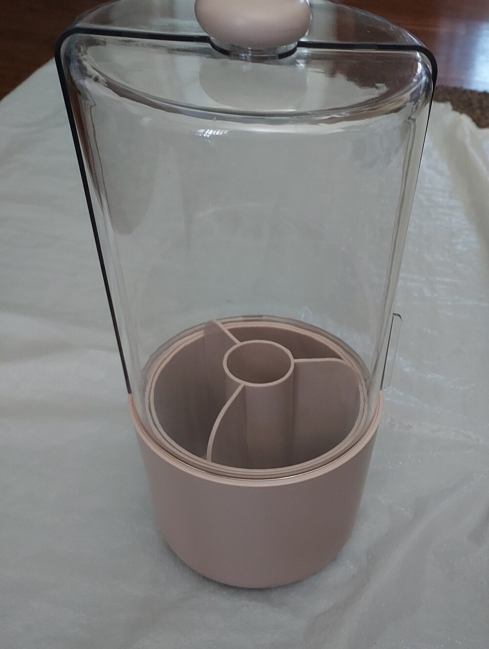 Clear Acrylic Cosmetic Organizer with Light Pink Base